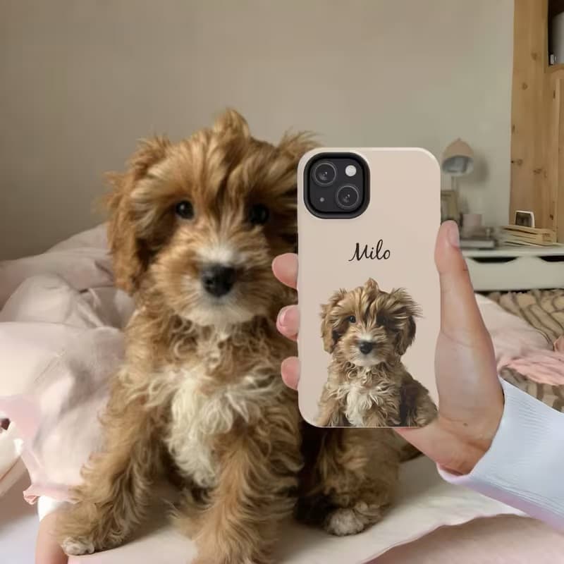 Custom phone case featuring a pet portrait